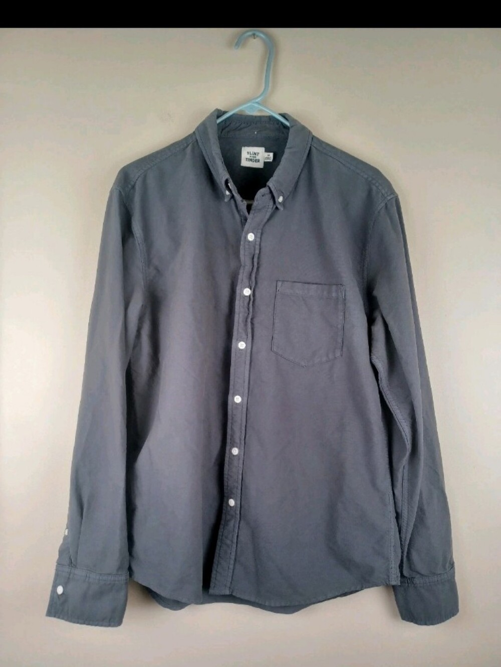 Flint And Tinder Shirt Mens Medium Gray Longsleeve Button Made In USA Cotton
